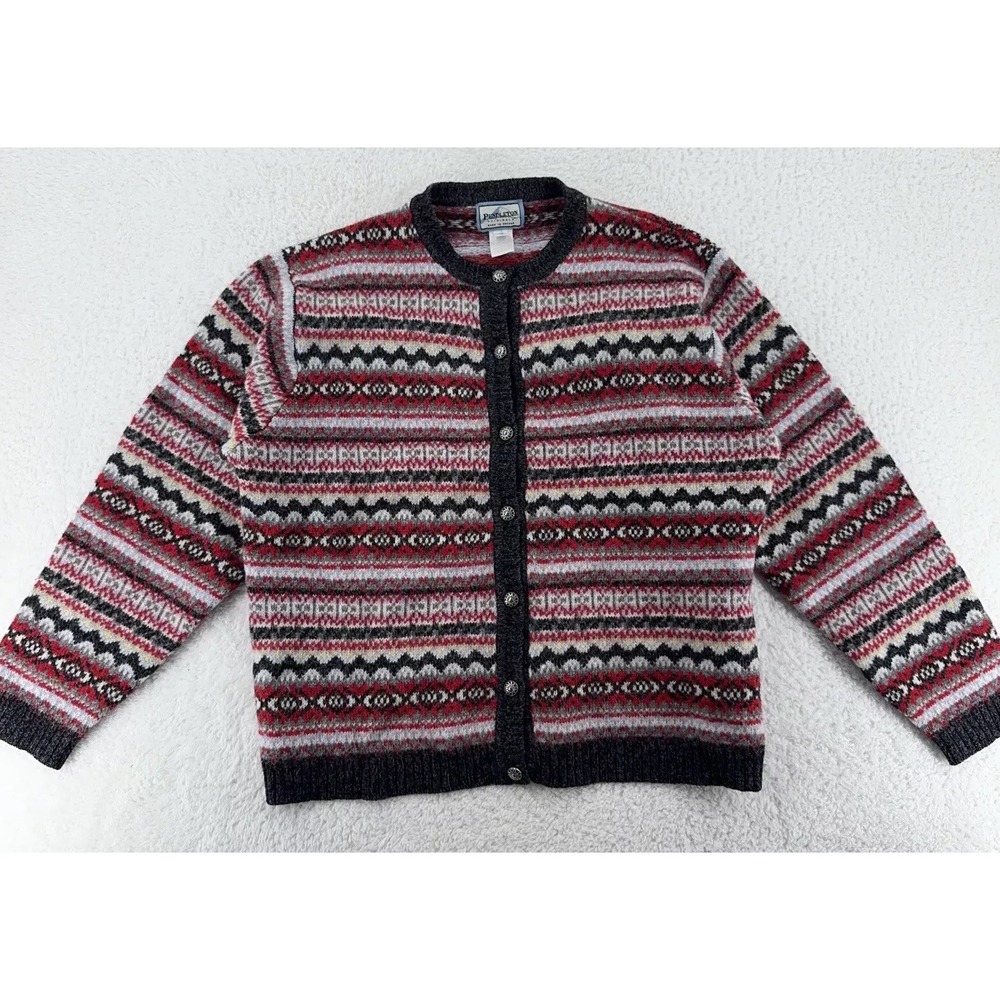 PENDLETON WOOL FAIR ISLE KNIT CARDIGAN‎ SWEATER BOXY L Cottagecore Grannycore